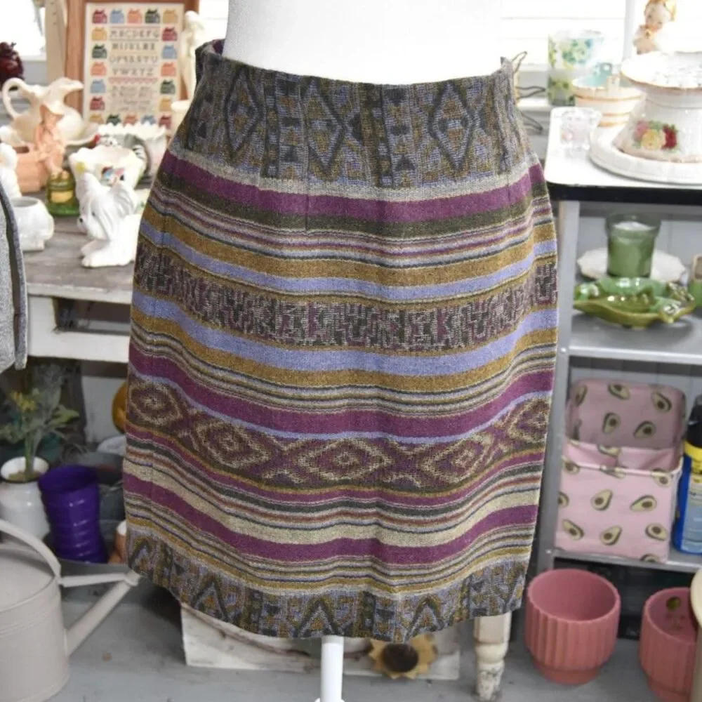 Vintage 90s Casual Corner Wool Mohair Southwestern Tapestry Skirt Size 10 (Med)
